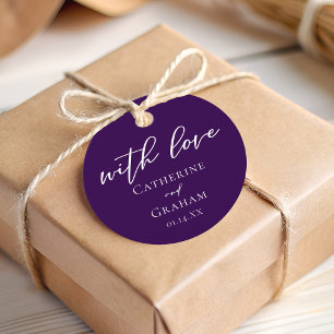 Royal Purple White Typography Custom Wedding Favour Tags