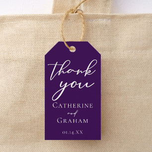 Royal Purple White Typography Evening Wedding Gift Tags