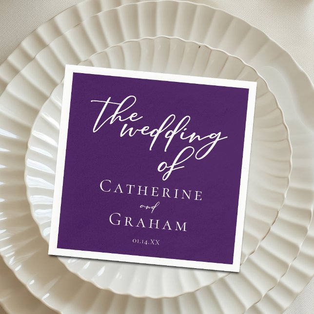 Royal Purple White Typography Evening Wedding Napkin (Creator Uploaded)