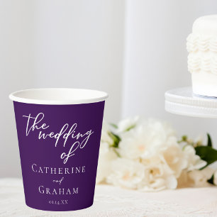 Royal Purple White Typography Evening Wedding Paper Cups