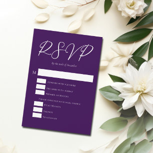 Royal Purple White Typography Evening Wedding RSVP Card