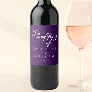 Royal Purple White Typography Evening Wedding Wine Label