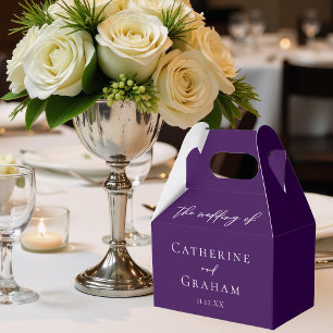 Royal Purple White Typography Personalised Wedding Favour Box