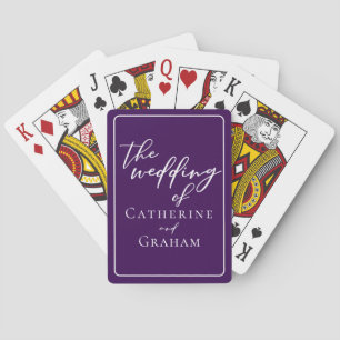 Royal Purple White Typography Personalised Wedding Playing Cards