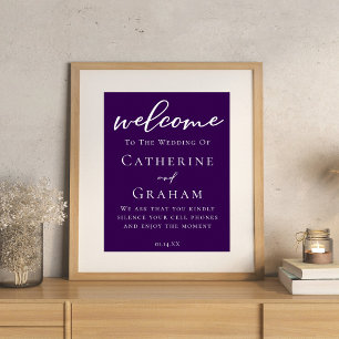 Royal Purple White Typography Personalised Wedding Poster