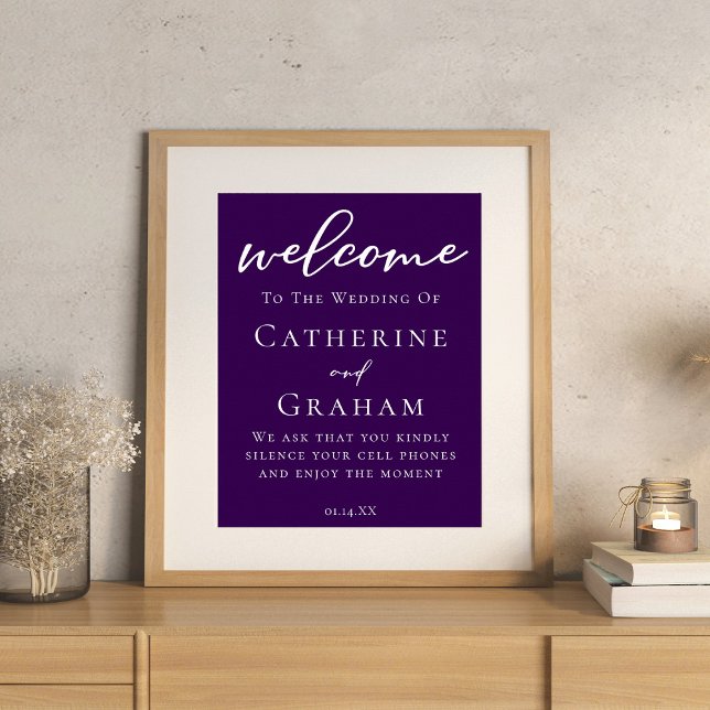 Royal Purple White Typography Personalised Wedding Poster (Creator Uploaded)