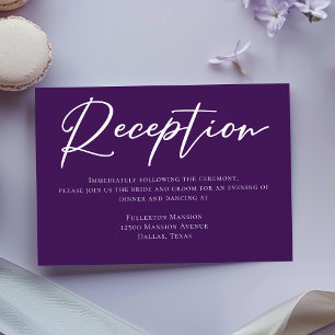 Royal Purple White Typography Wedding Reception Enclosure Card