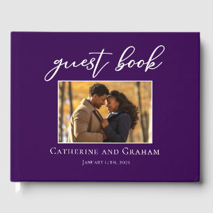 Royal Purple White Wedding Couple Photo Guest Book
