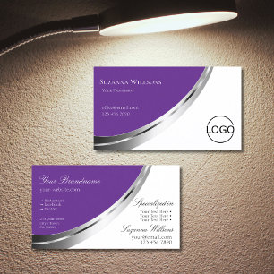 Royal Purple White with Silver Decor and Logo Business Card
