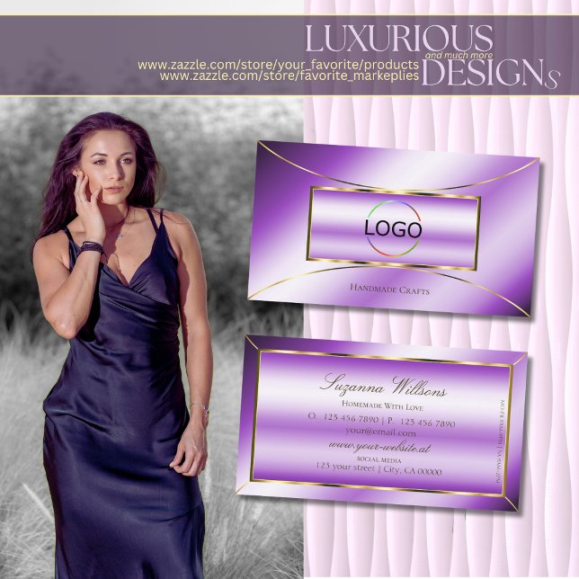 Royal Purple with Gold Decor and Logo Professional Business Card (Creator Uploaded)