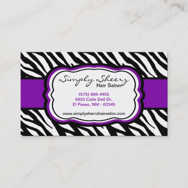 Royal Purple Zebra Print Hair Salon Business Card (Front)