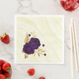 royal purpleflowers gold leaves marble napkin