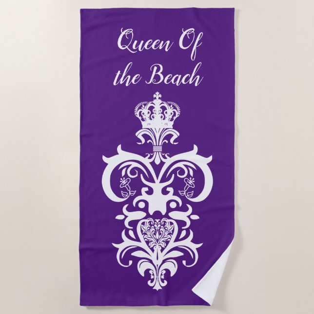 Royal Queen Beach Girl Crown Monarch Beach Towel (Front)