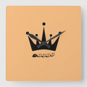 Royal Queen Black Crown Artwork Acrylic Look Square Wall Clock