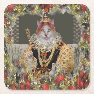 Royal Queen Cat Christmas Paper Coaster