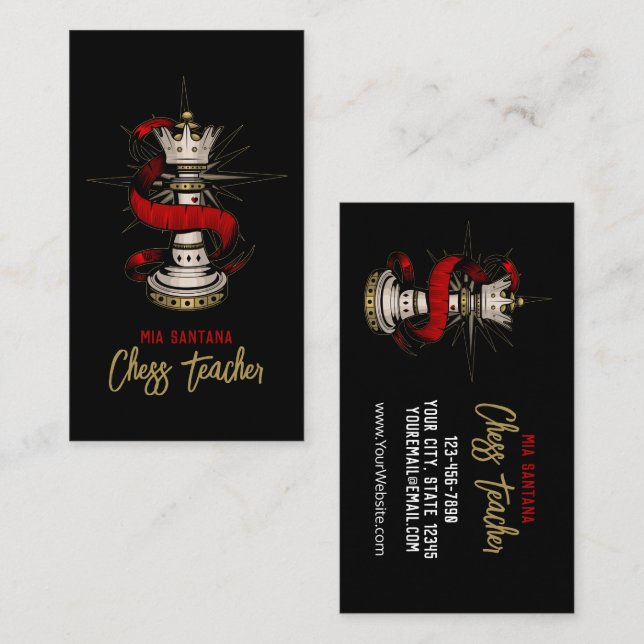 Royal Queen Chess Teacher Business Card (Front/Back)
