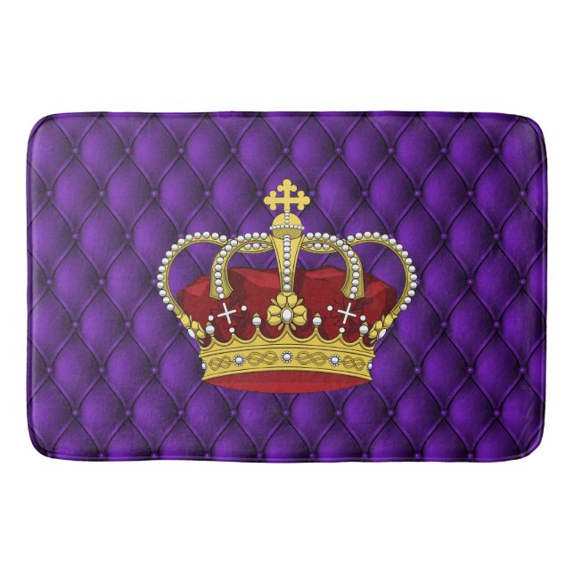 Royal Queen's Crown & Faux Purple Pintucks Bath Mat (Front)