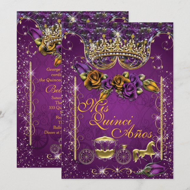 Royal Quinceañera and Sweet 16 Party Invitations (Front/Back)