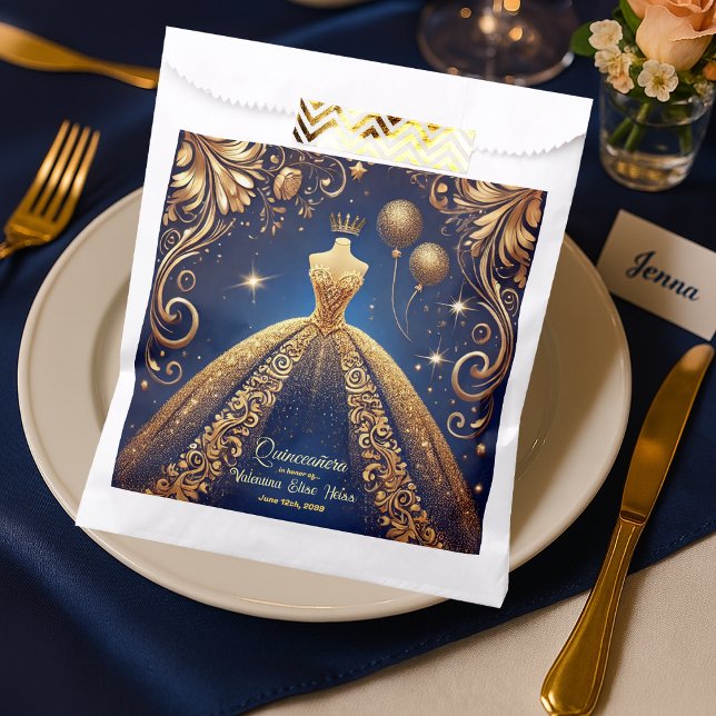 Royal Quinceañera Gold and Navy Princess Theme Favour Bags (Creator Uploaded)