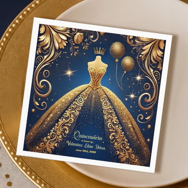 Royal Quinceañera Gold and Navy Princess Theme Napkin (Creator Uploaded)