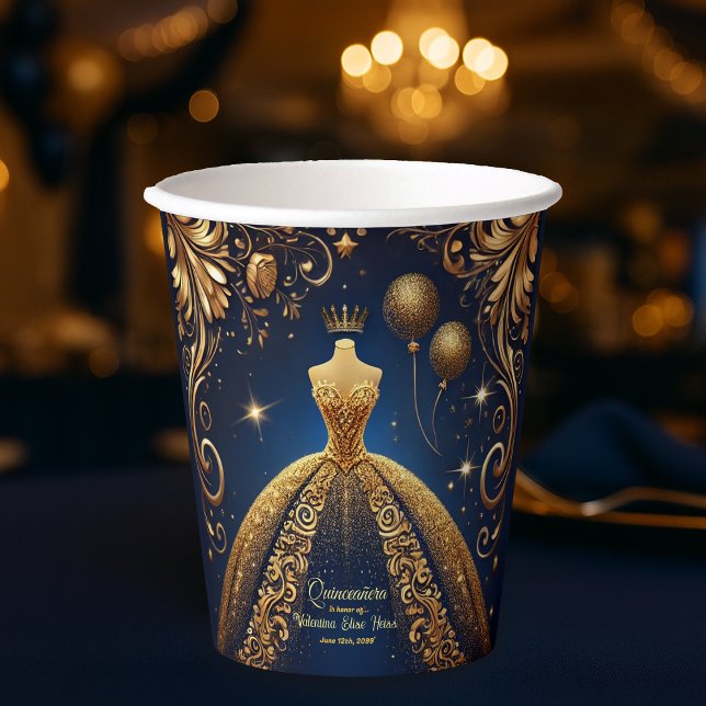 Royal Quinceañera Gold and Navy Princess Theme Paper Cups (Creator Uploaded)