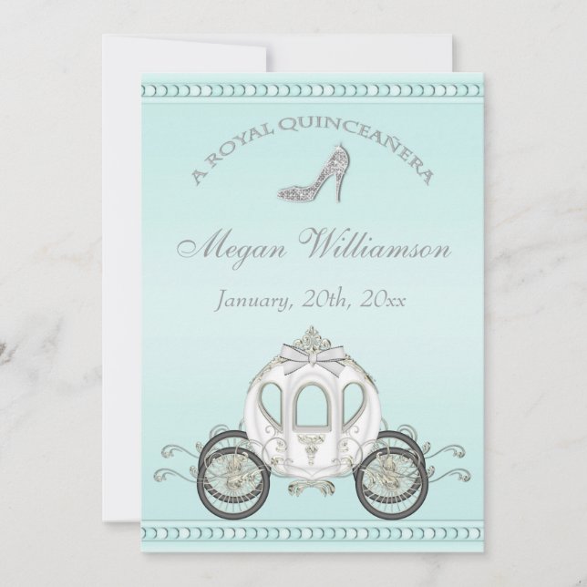 Royal Quinceañera Princess Coach & Sparkle Heels Invitation (Front)