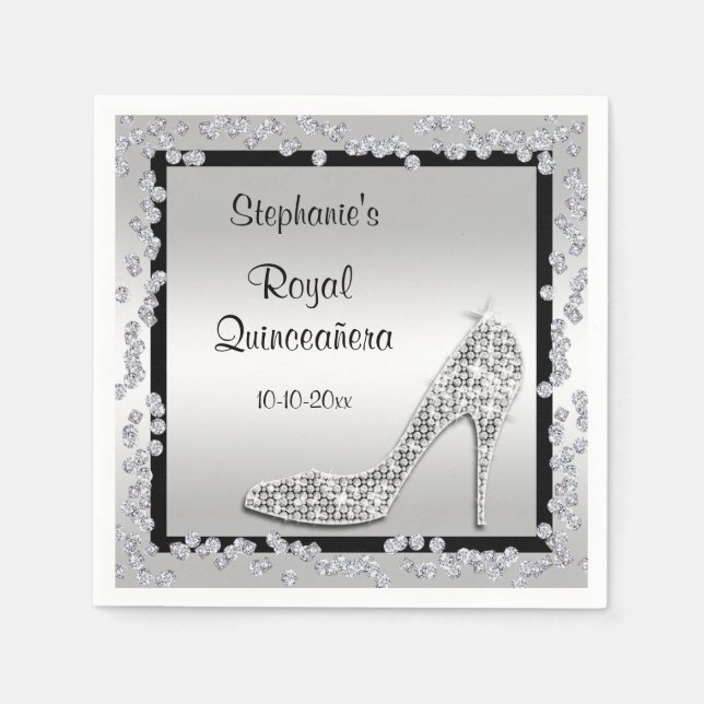 Royal Quinceañera Silver Jewel Stiletto Napkin (Front)