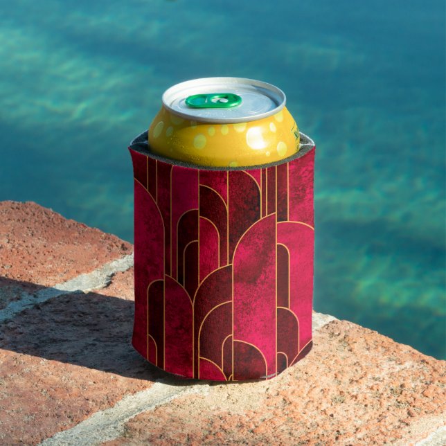 Royal Red and Gold Art Deco Pattern Can Cooler (In Situ Pool)