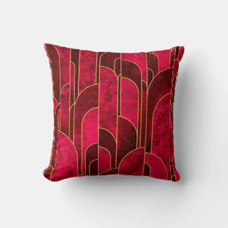 Royal Red and Gold Art Deco Pattern Cushion