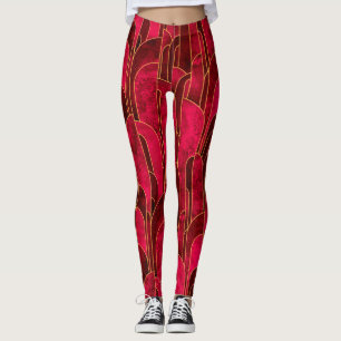 Royal Red and Gold Art Deco Pattern Leggings