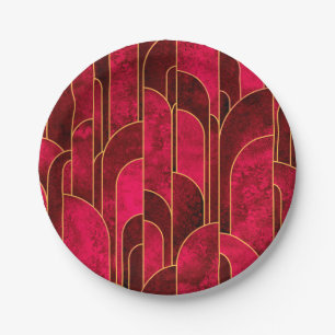 Royal Red and Gold Art Deco Pattern Paper Plate