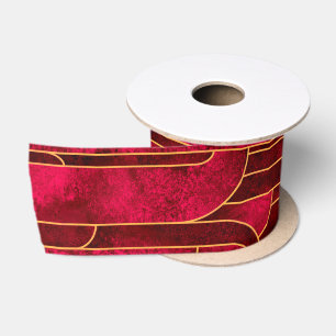 Royal Red and Gold Art Deco Pattern Satin Ribbon