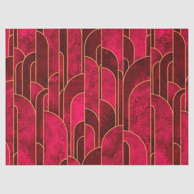 Royal Red and Gold Art Deco Pattern Tissue Paper (Front)