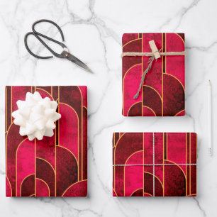 Royal Red and Gold Art Deco Pattern Wrapping Paper Sheet