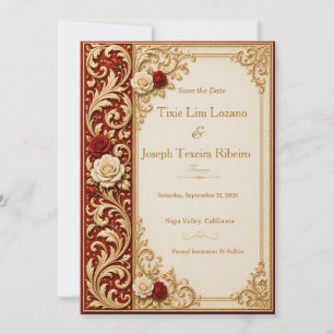 Royal Red and Gold Floral Wedding Invitation