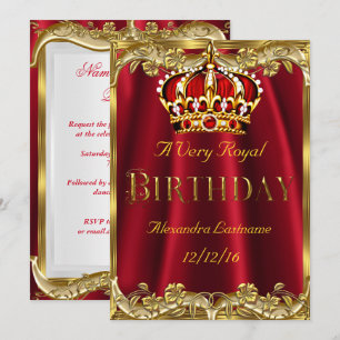 Royal Red Birthday party  Gold Crown Invitation