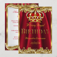 Royal Red Birthday party  Gold Crown Invitation
