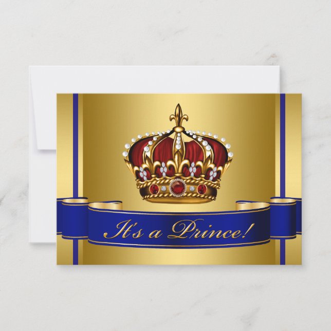 Royal Red Blue and Gold Crown Prince Baby Shower Invitation (Front)