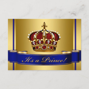 Royal Red Blue and Gold Crown Prince Baby Shower Invitation