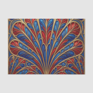 Royal Red Blue Gold Ornate Peacock Fan Pattern Tissue Paper