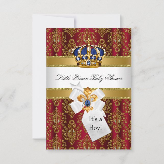 Royal Red Blue Little Prince Crown Baby Shower Invitation (Front)