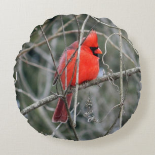 Royal Red Cardinal Round Pillow