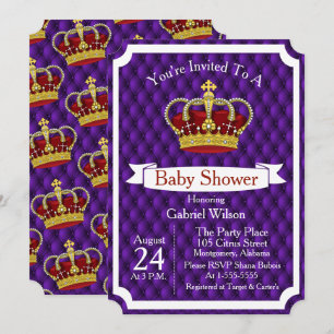 Royal Red Crown & Purple Regal Baby Shower Invitation