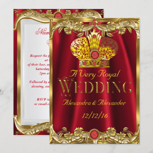 Royal Red Gems Wedding Gold Crown Invitation