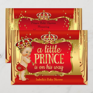 Royal Red Gold Boy Prince Baby Shower Blonde Invitation
