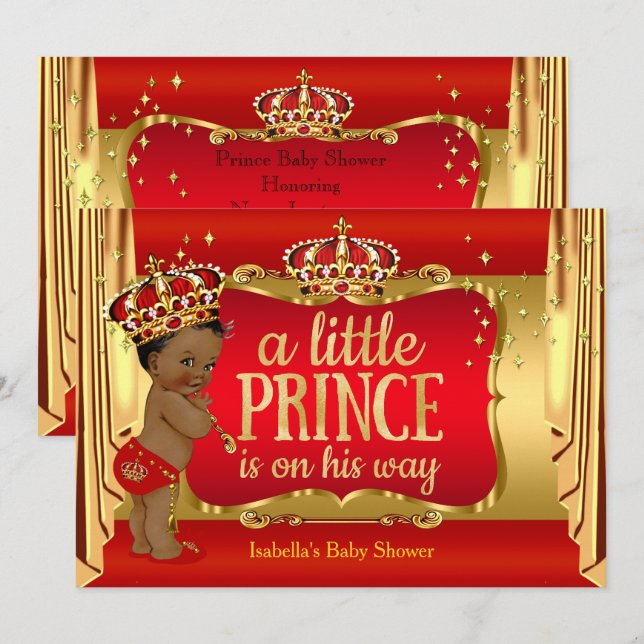 Royal Red Gold Boy Prince Baby Shower Ethnic Invitation (Front/Back)