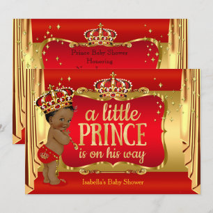Royal Red Gold Boy Prince Baby Shower Ethnic Invitation