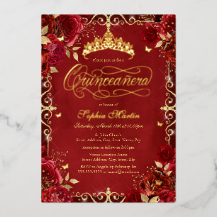Royal Red Gold Butterfly Rose Quinceanera