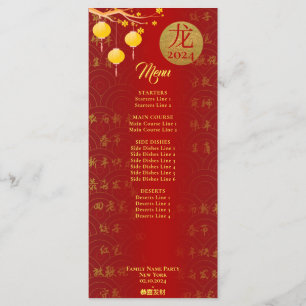Royal Red Gold Chinese Zodiac Lunar New Year 2024 Menu