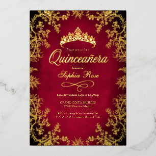 Royal Red Gold Crown Floral Quinceanera 